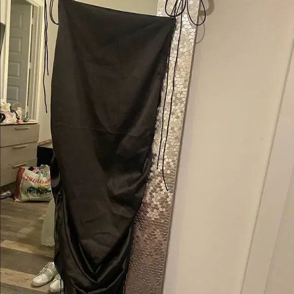 [boutique] drawstring black satin dress #2